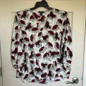 Alfani Size 18 Polyester 3/4 Sleeve Blouse With Dark Burgundy/Red Flowers